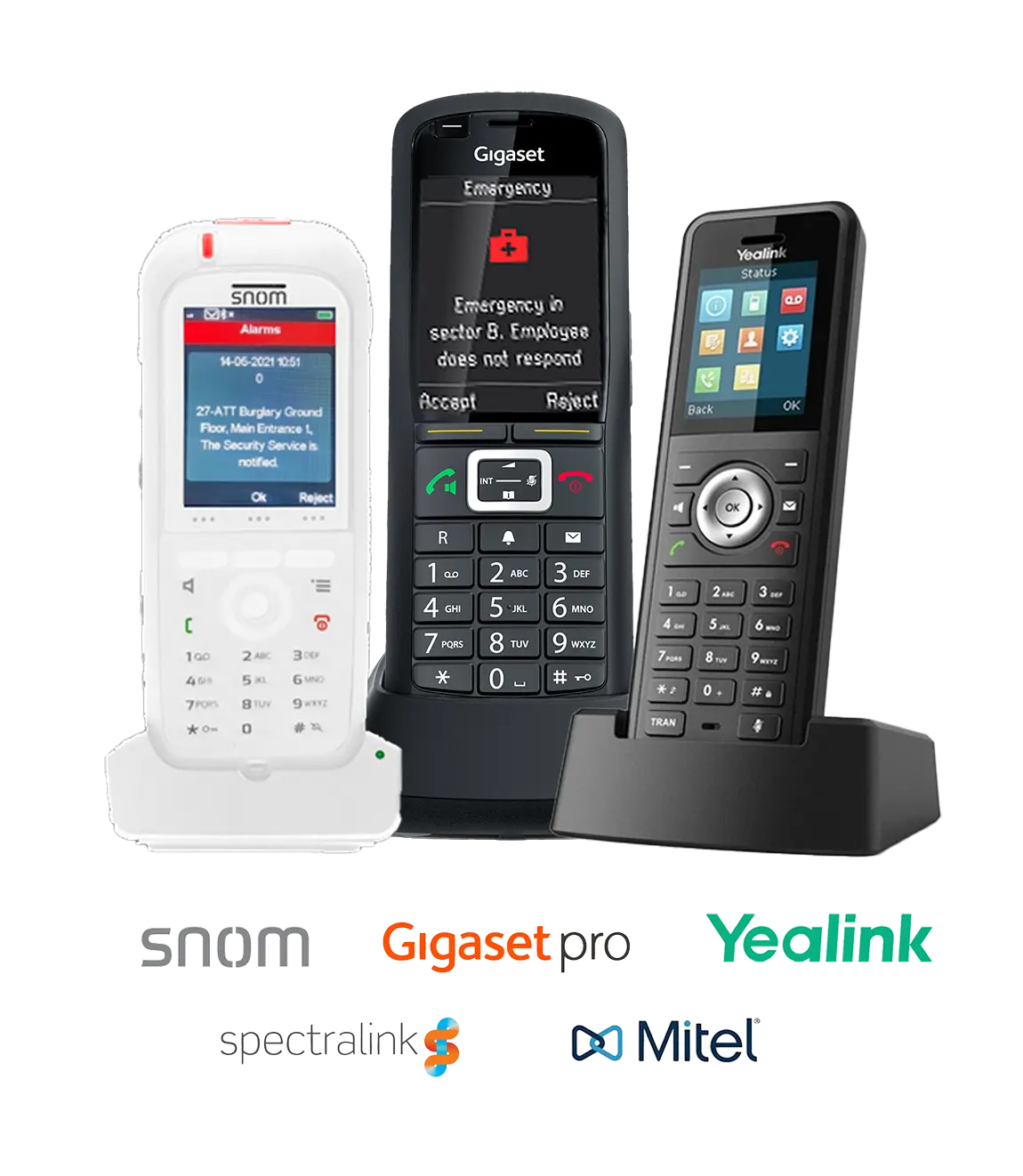 Integratie van DECT telefoons van Gigaset, Yealink, Snom en Spectralink met AMX alarmserver