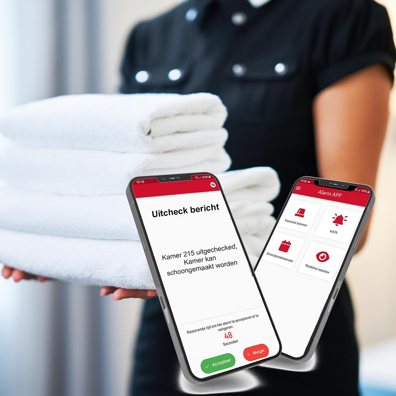 Roomservice en housekeeping verzoek met alarmserver