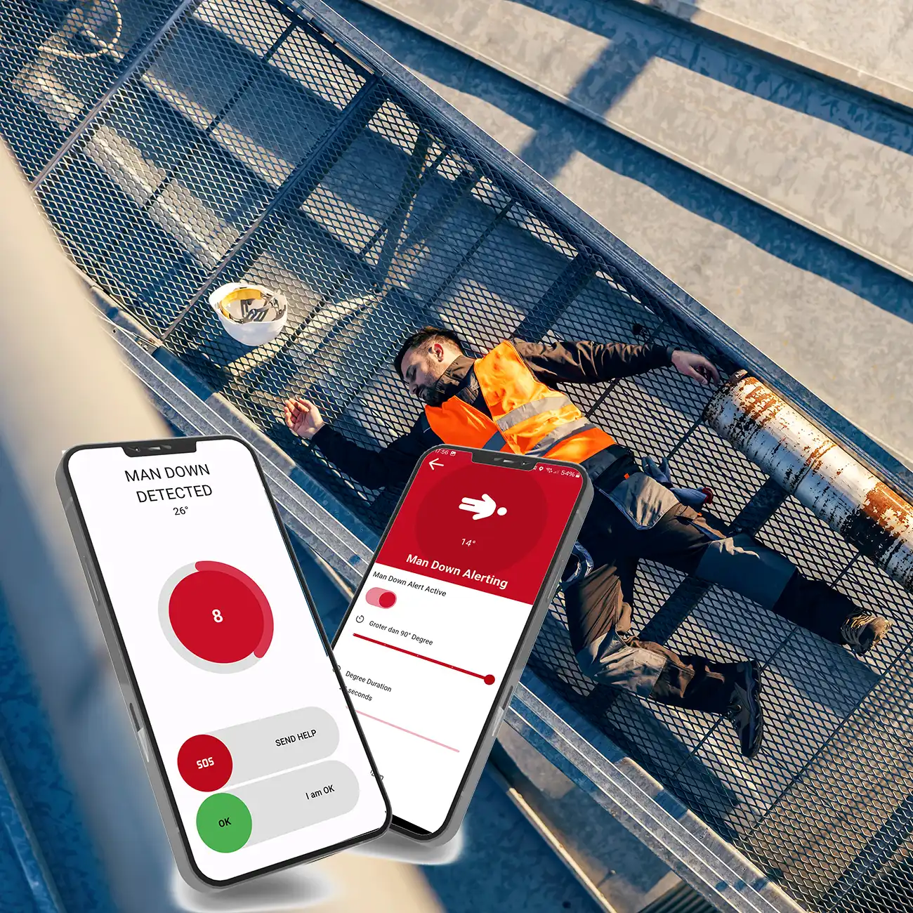 Alleen werker bewusteloos, Man-down alarm app verstuurd melding