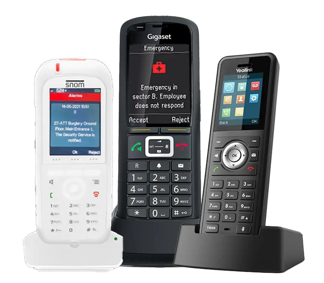 DECT telefoons voor alleenwerkers Gigaset, snom en Yealink bieden allen een DECT telefoon voor persoonsbewaking, bescherming en veiligheid van alleenwerkers