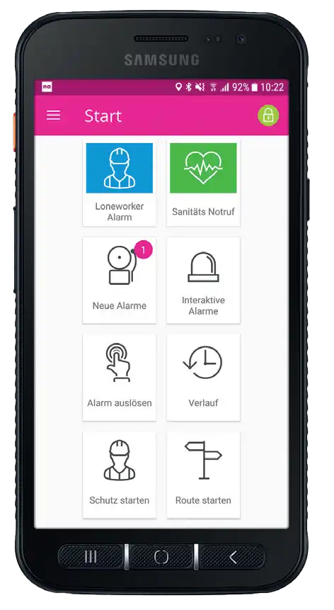 Smartphone met alarmapp van de novalink alarmserver
