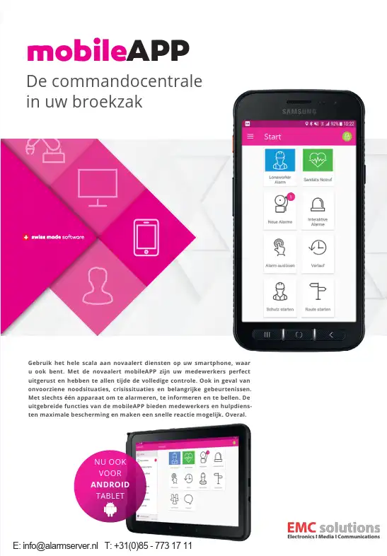 download de over de alarmapp behorende bij de novalinkl alarmserver