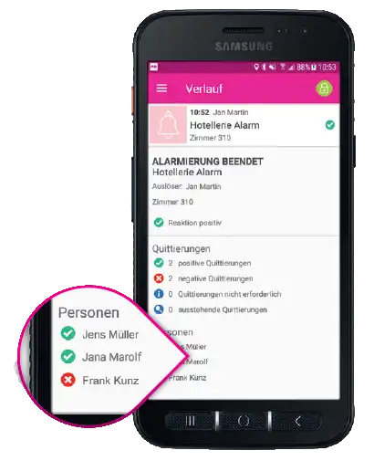 realtime monitor op de alarmAPP van Novalink alarmserver