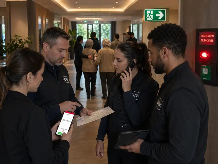 BHV team ontvang brandmelding en start rustig een ontruiming
